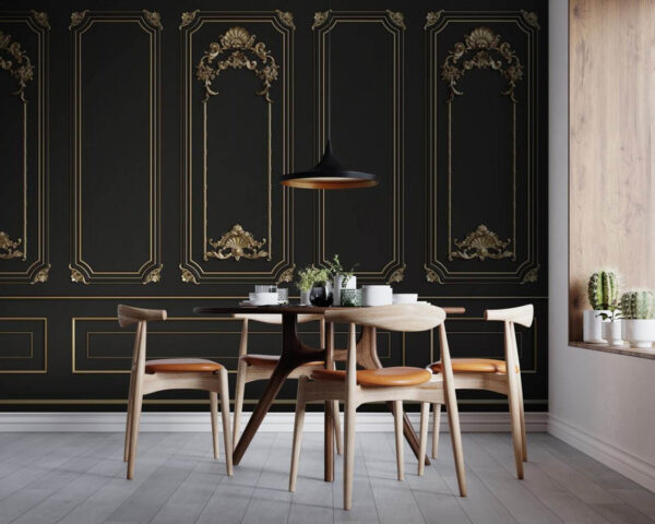 Elegantes paneles negros con detalles ornamentales Elegantes paneles negros con detalles ornamentales