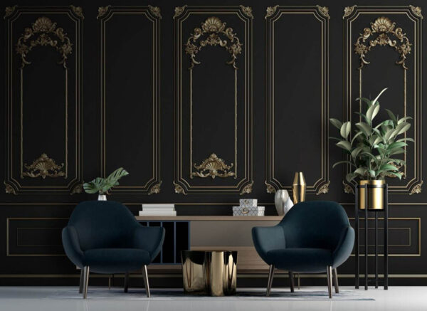 Elegantes paneles negros con detalles ornamentales Elegantes paneles negros con detalles ornamentales
