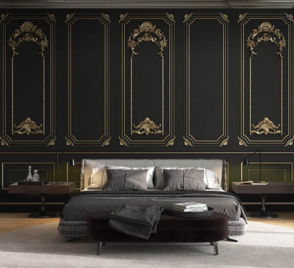 Elegantes paneles negros con detalles ornamentales Elegantes paneles negros con detalles ornamentales