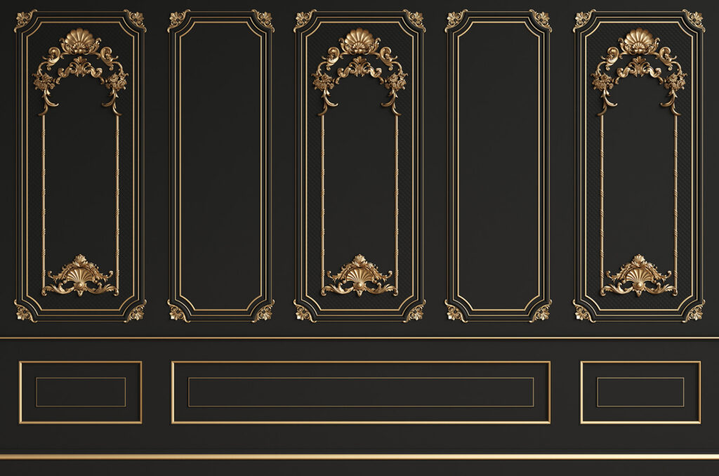 Elegantes paneles negros con detalles ornamentales Elegantes paneles negros con detalles ornamentales
