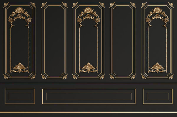 Elegantes paneles negros con detalles ornamentales Elegantes paneles negros con detalles ornamentales