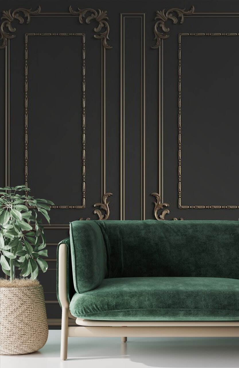 Elegante diseño de pared ornamentada en tonos oscuros