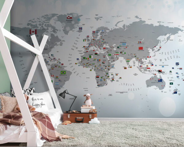 Map of the world with flags