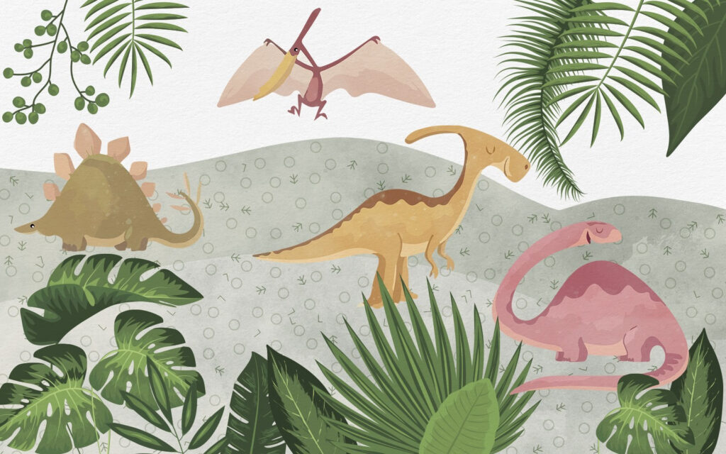 Grupo de dinosaurios con hojas Grupo de dinosaurios con hojas