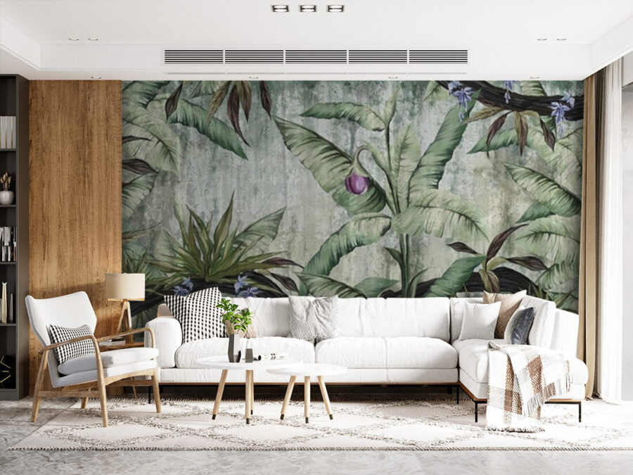 Papel pintado con un platanero y flores