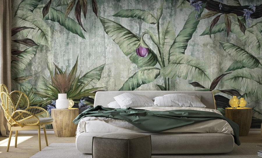 Papel pintado con un platanero y flores