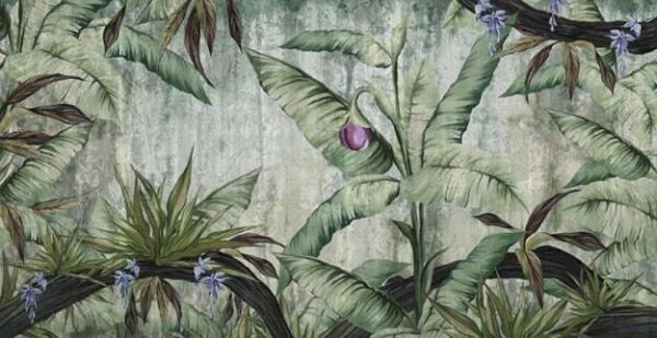 Papel pintado con un platanero y flores Papel pintado con un platanero y flores