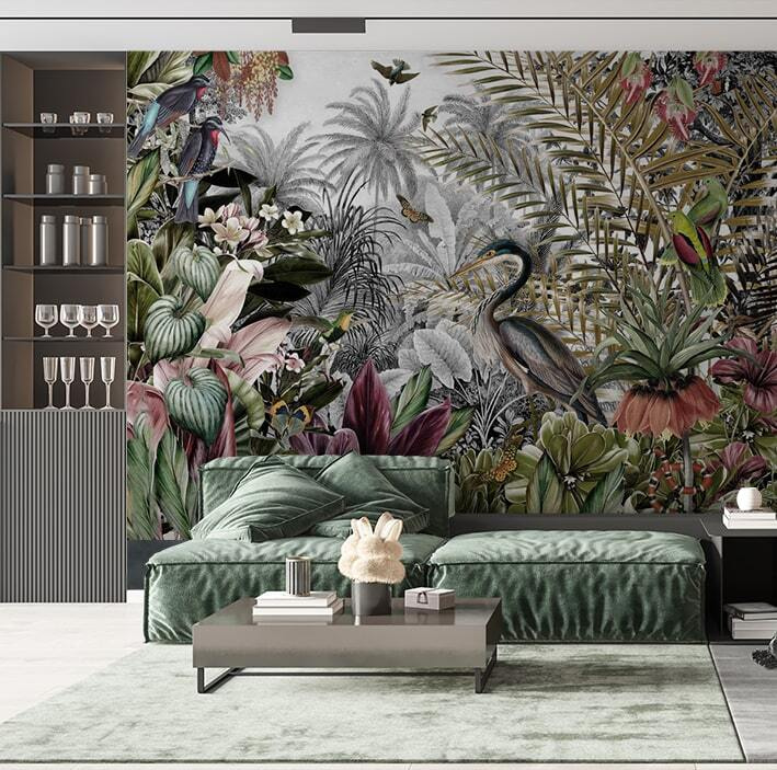 Mural de pájaros y flores