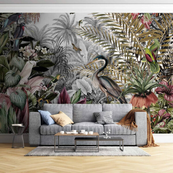 Mural de pájaros y flores Mural de pájaros y flores