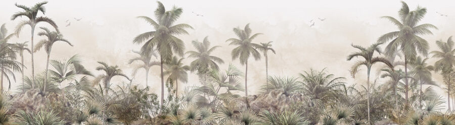 Palmeras y rocas en un entorno de niebla