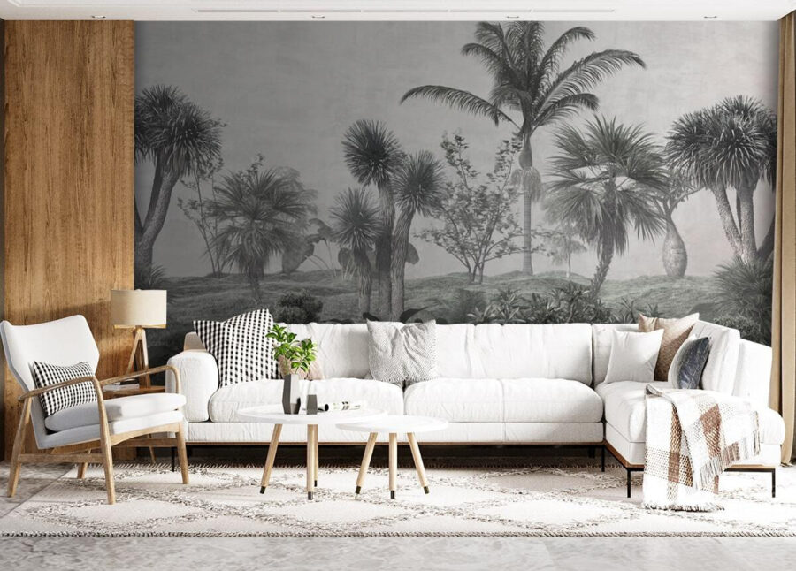 Paisaje con palmeras y arbustos