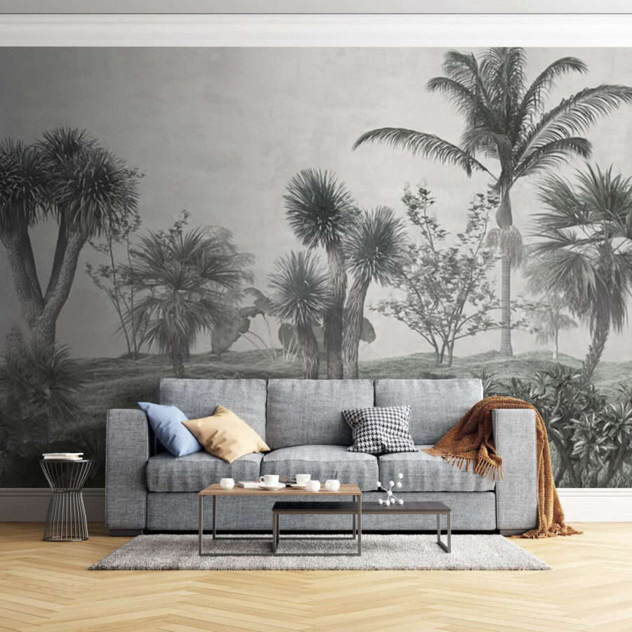 Paisaje con palmeras y arbustos