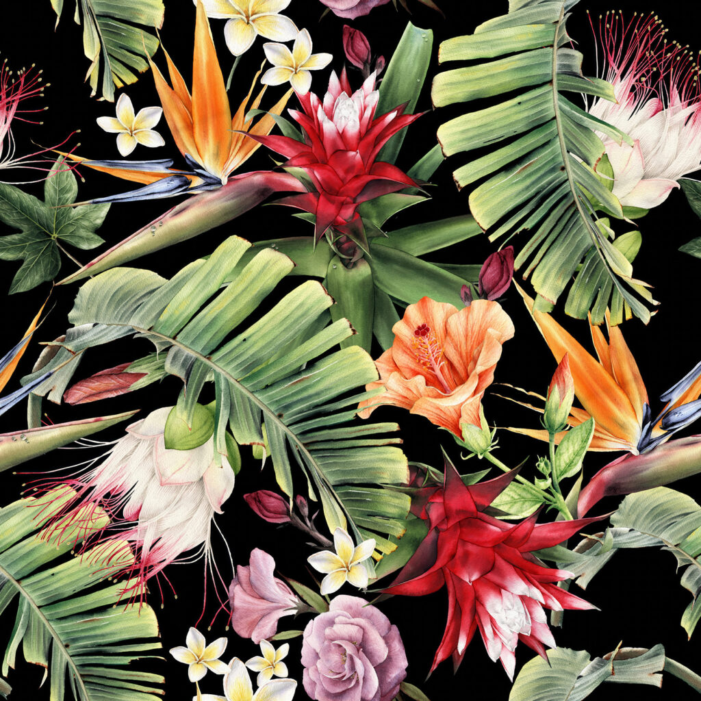 Motivo floral con flores y hojas Motivo floral con flores y hojas