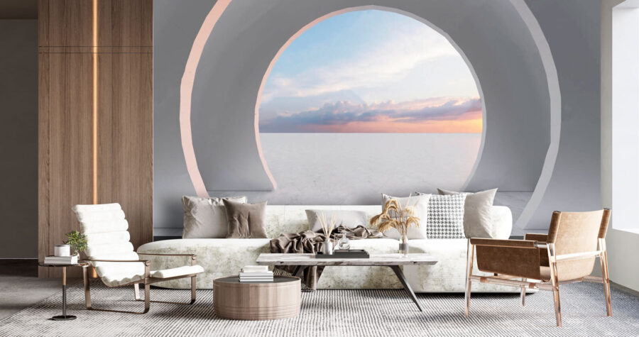 Fotomurales Habitación blanca con puerta circular - Imagen 3