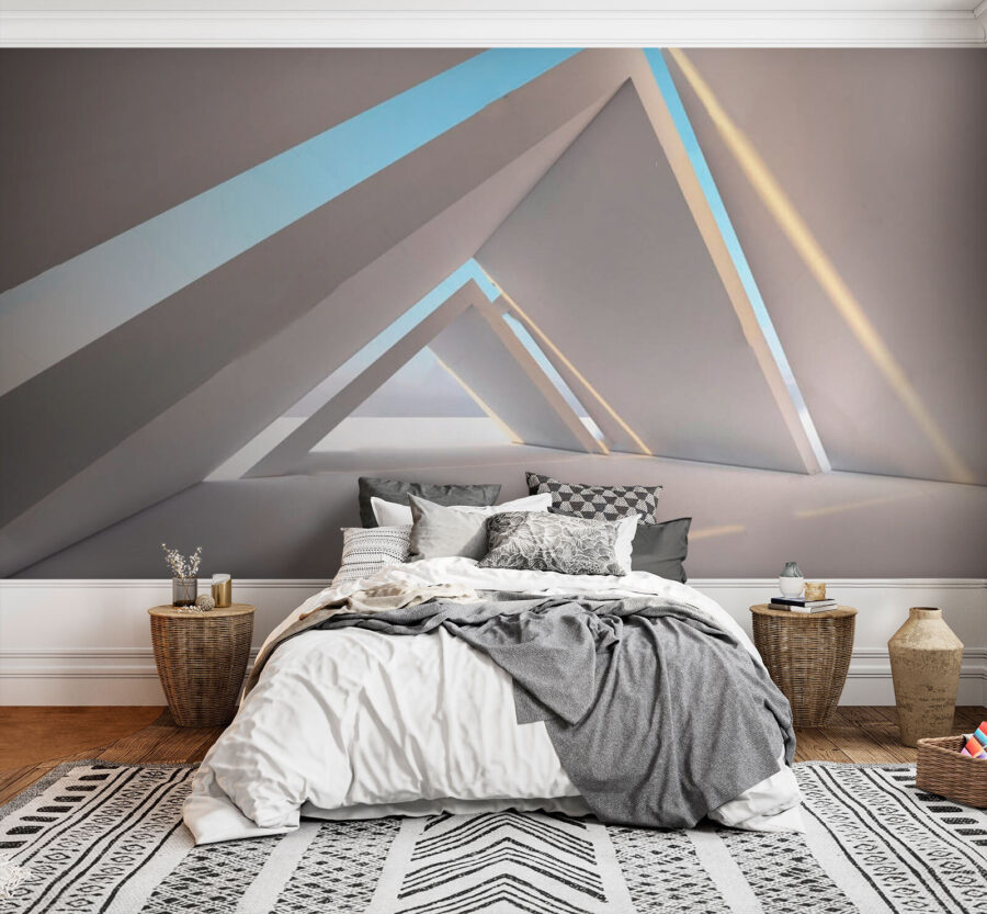 Habitación blanca con formas triangulares Habitación blanca con formas triangulares