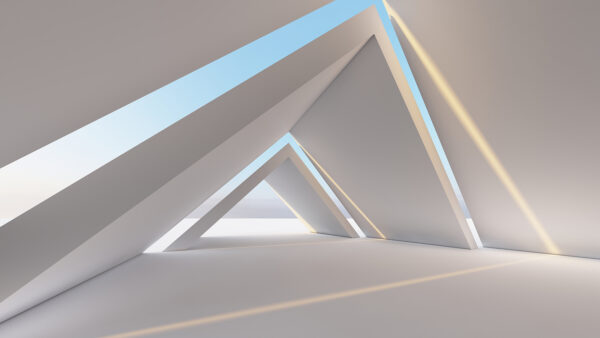 Habitación blanca con formas triangulares Habitación blanca con formas triangulares