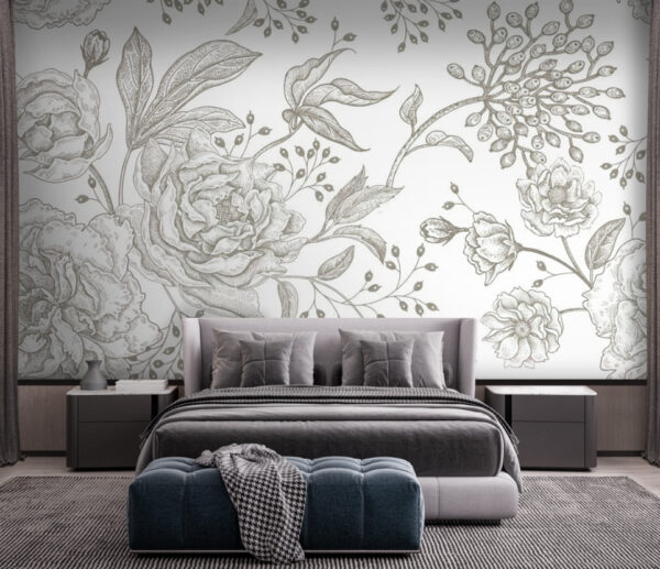 Fotomurales Fotomurales Delicado motivo floral sobre fondo claro (SKU: u72258)