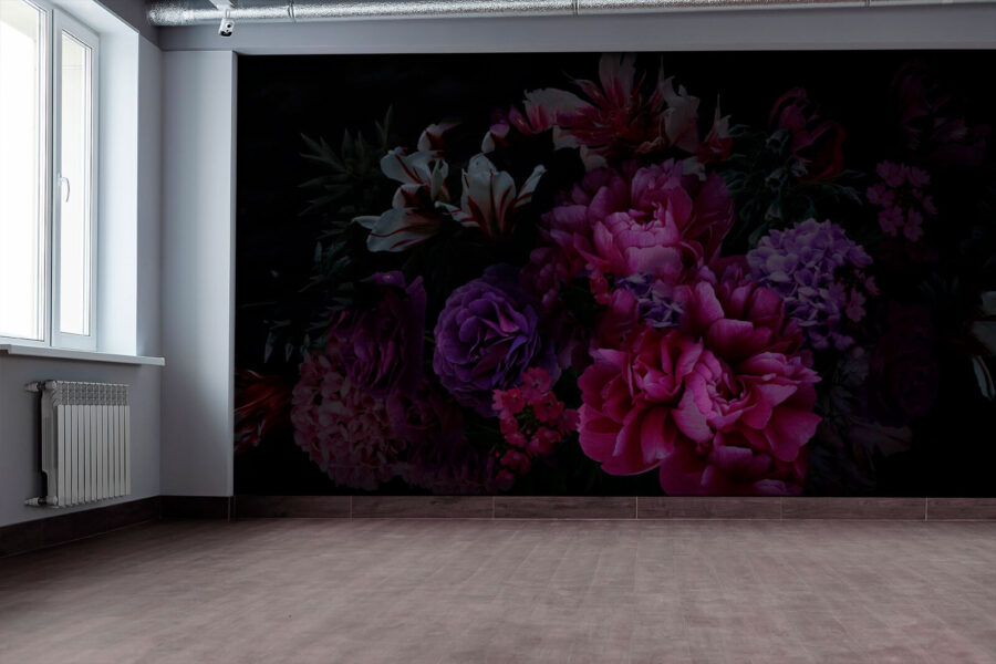 Grupo de flores sobre fondo negro