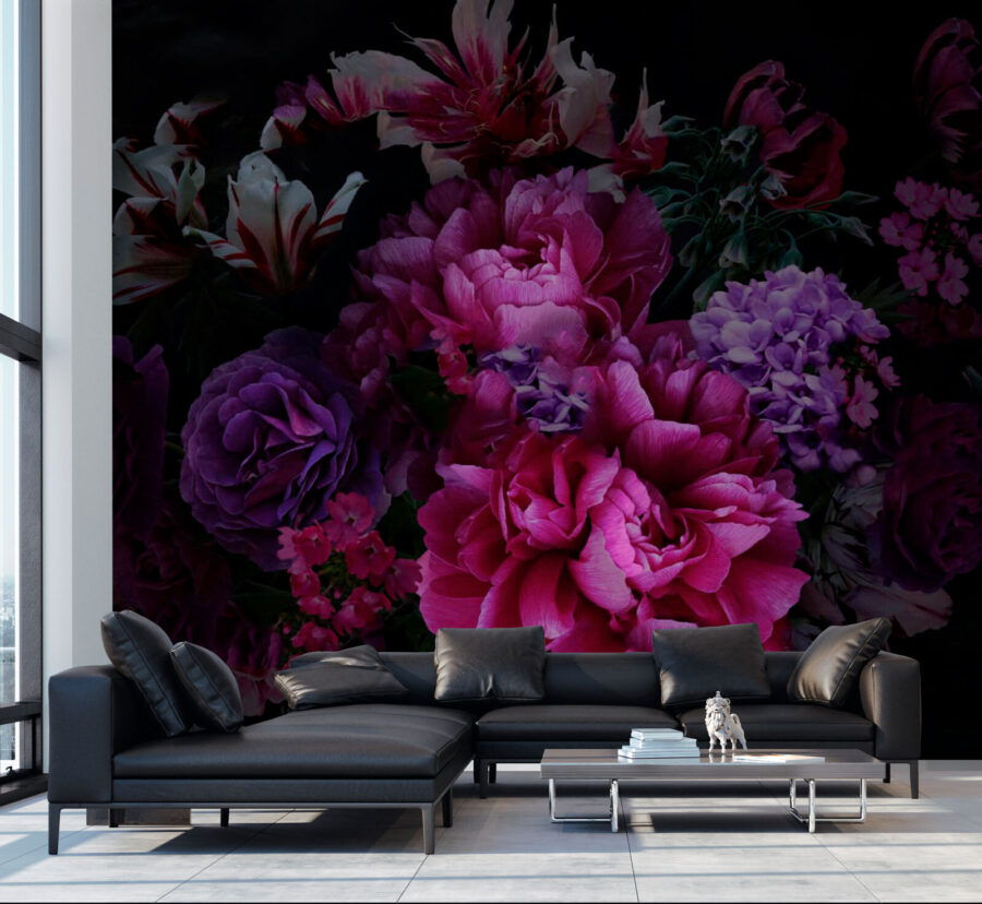 Grupo de flores sobre fondo negro