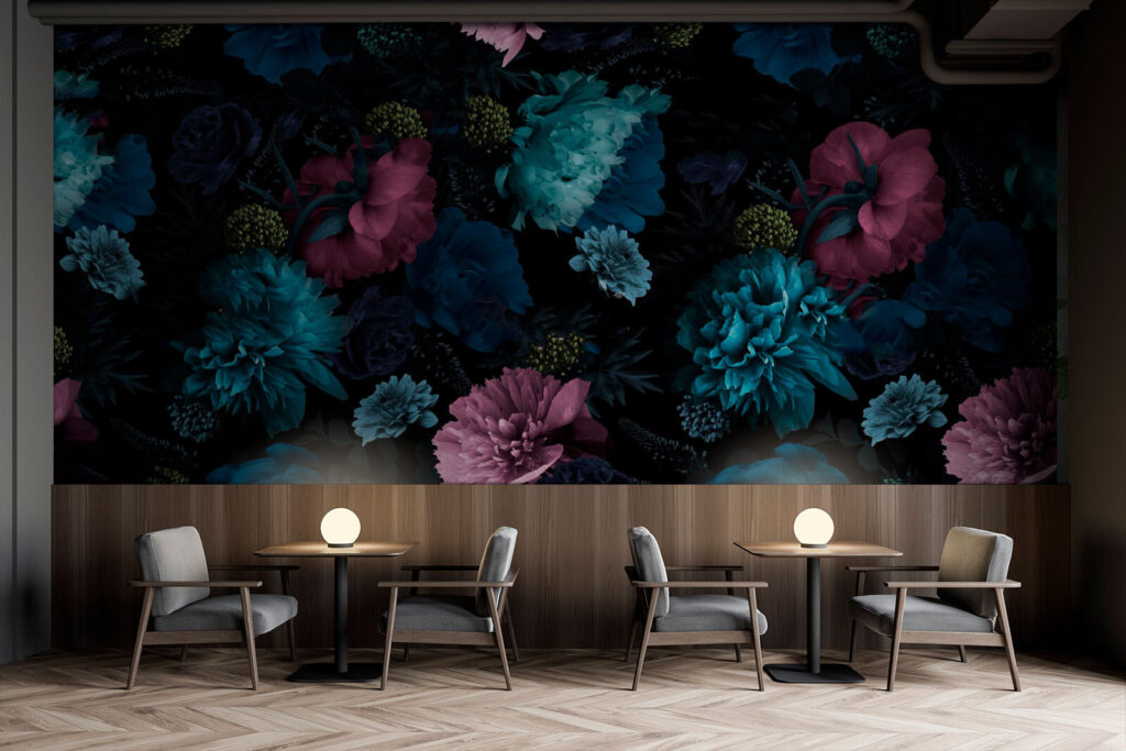 Vibrant floral pattern on black background Vibrant floral pattern on black background