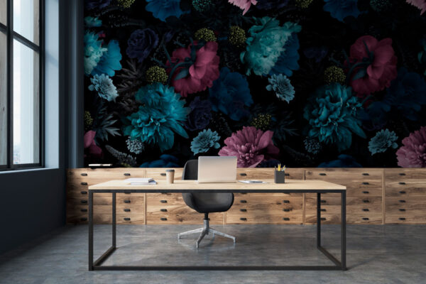 Vibrant floral pattern on black background Vibrant floral pattern on black background