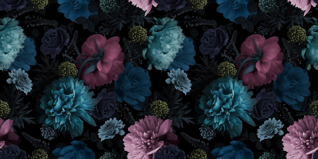 Vibrant floral pattern on black background Vibrant floral pattern on black background