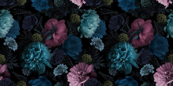 Vibrant floral pattern on black background Vibrant floral pattern on black background