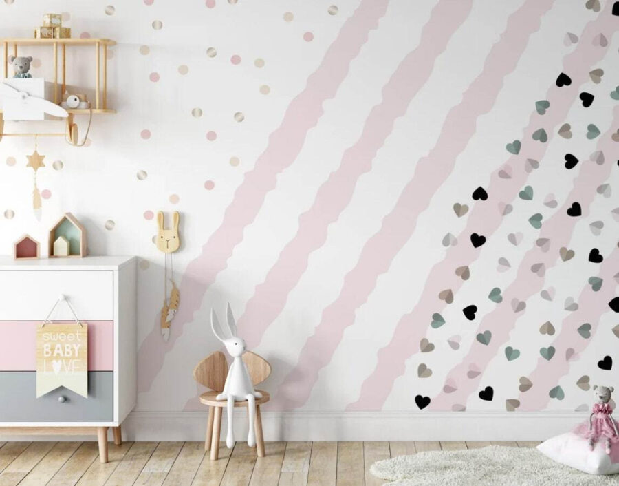 Fondo a rayas rosas y blancas con pequeños corazones