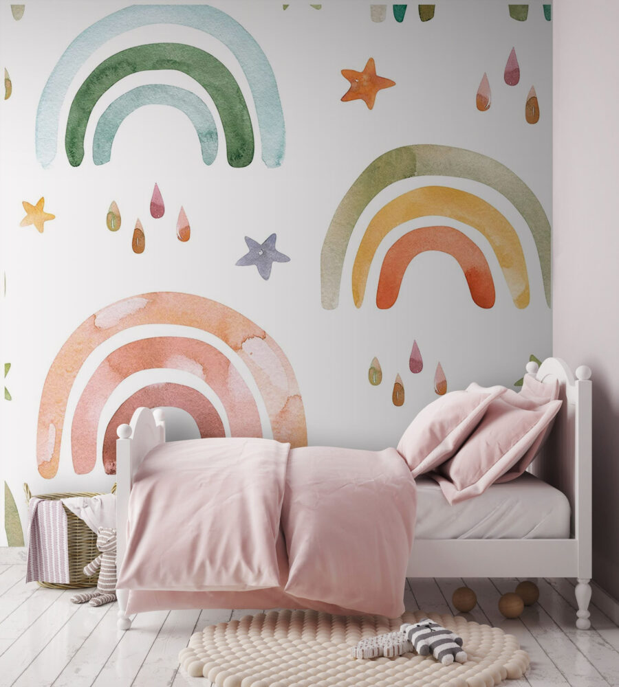 Fotomurales Patrón de arco iris y estrellas de acuarela