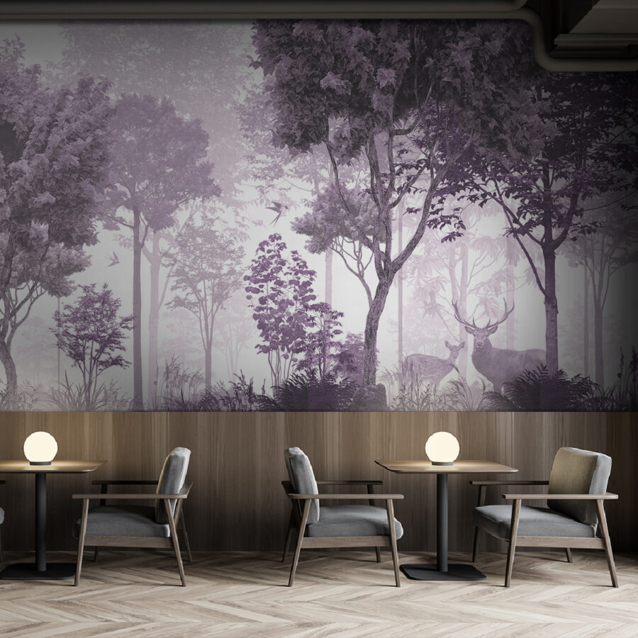 Fotomurales Una imagen morada y blanca de árboles y plantas