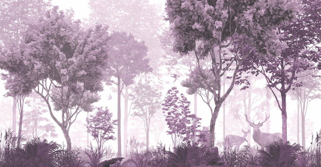 Una imagen morada y blanca de árboles y plantas Una imagen morada y blanca de árboles y plantas