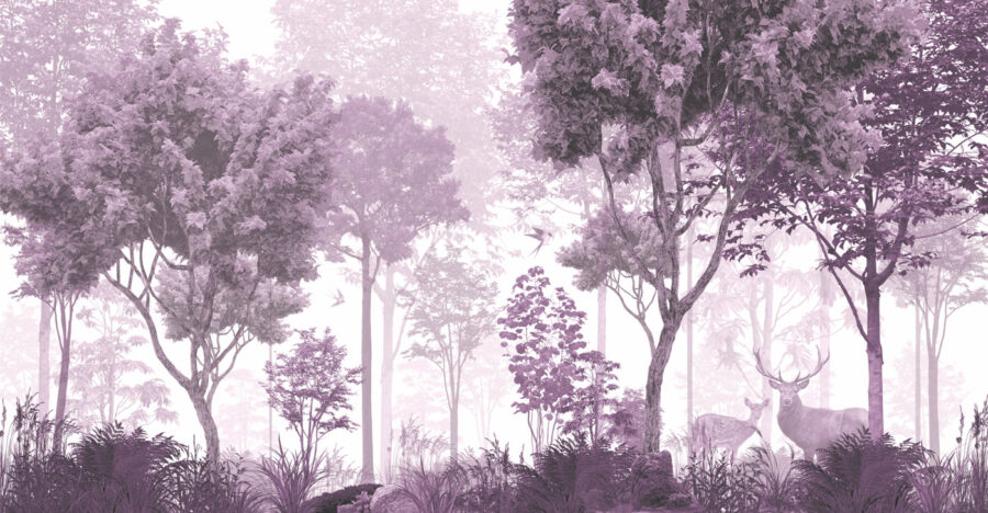 Fotomurales Una imagen morada y blanca de árboles y plantas - Imagen 4