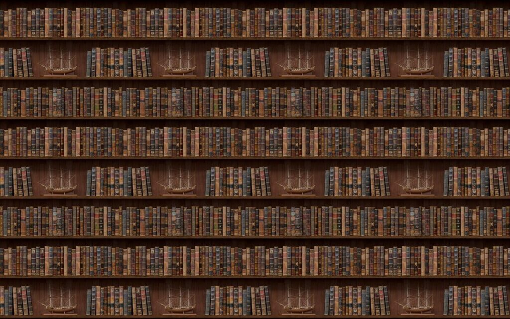 Pared de libros con barcos Pared de libros con barcos
