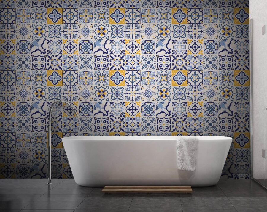 Patrón de azulejos azules y amarillos