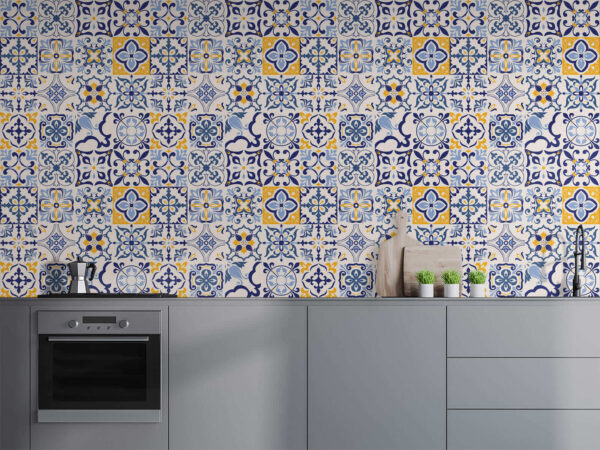 Patrón de azulejos azules y amarillos Patrón de azulejos azules y amarillos