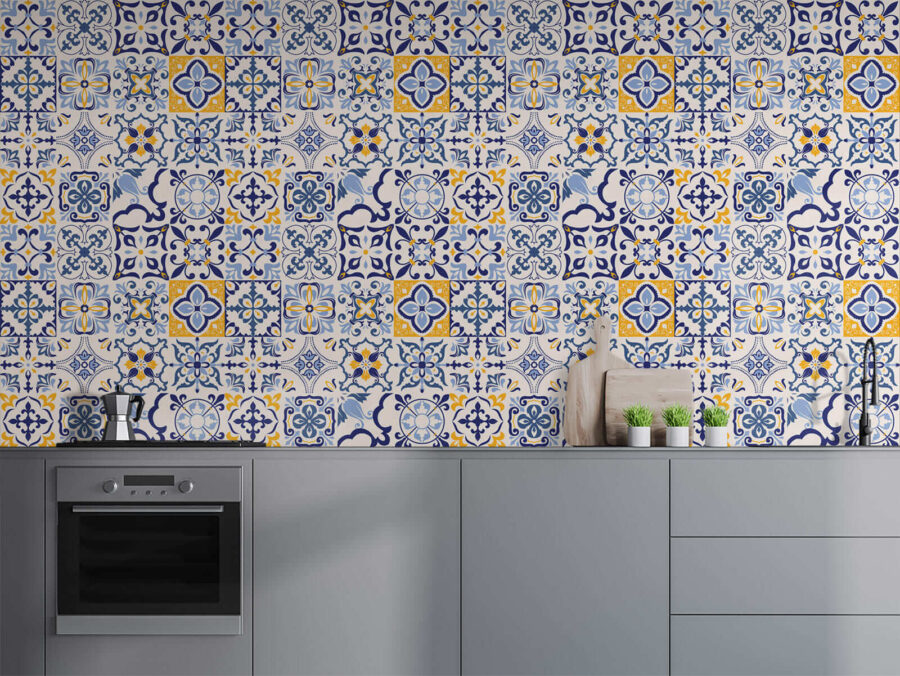 Patrón de azulejos azules y amarillos