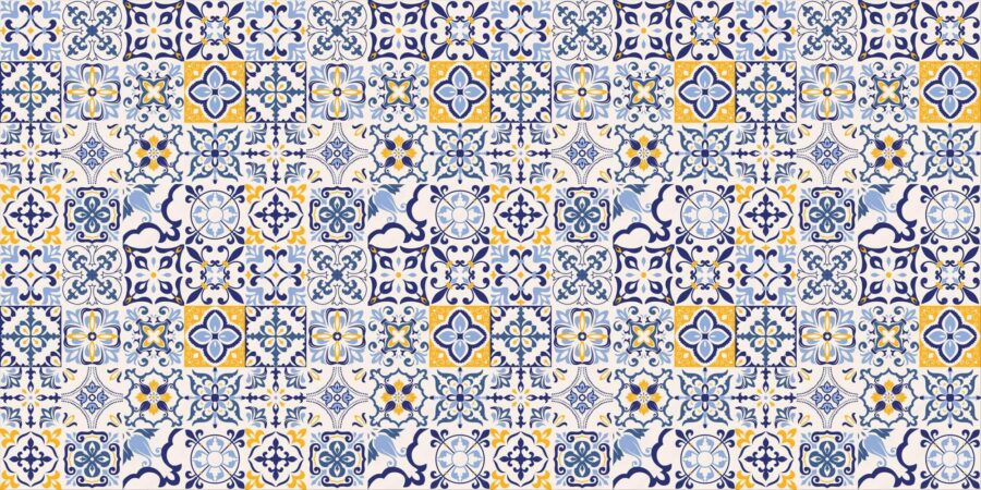 Patrón de azulejos azules y amarillos