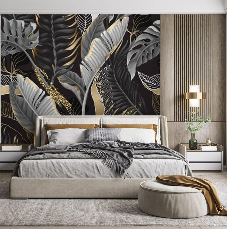 Exuberante follaje tropical con detalles brillantes.