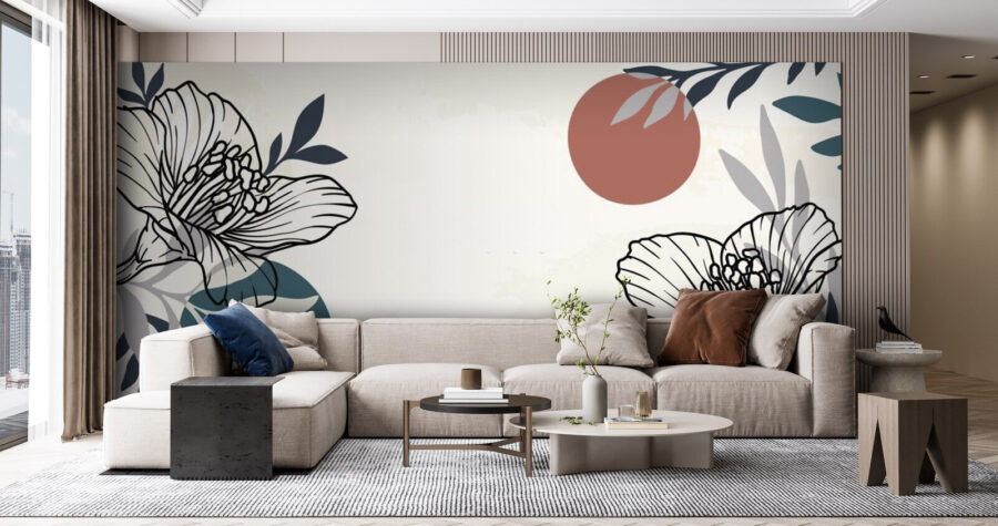 Fondo blanco con flores y hojas en blanco y negro