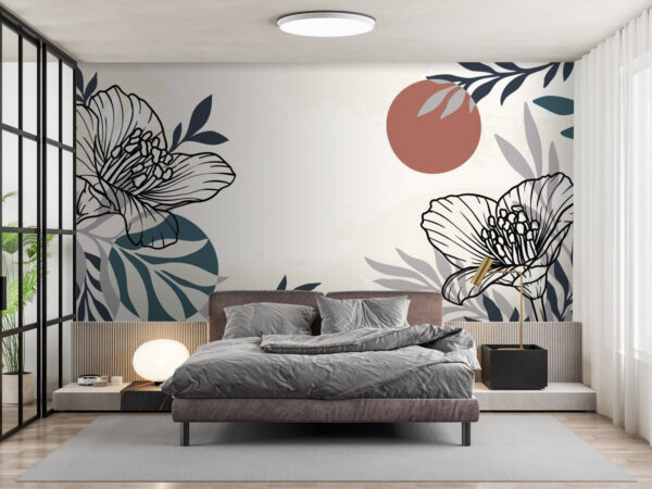 Fondo blanco con flores y hojas en blanco y negro Fondo blanco con flores y hojas en blanco y negro