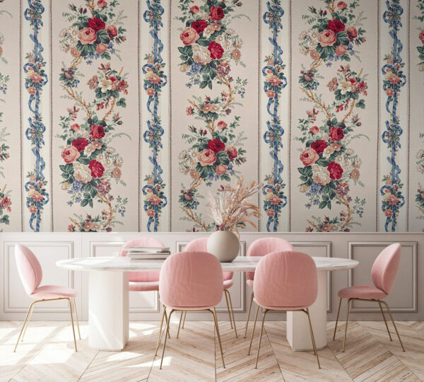 Papel pintado con flores y lazos Papel pintado con flores y lazos