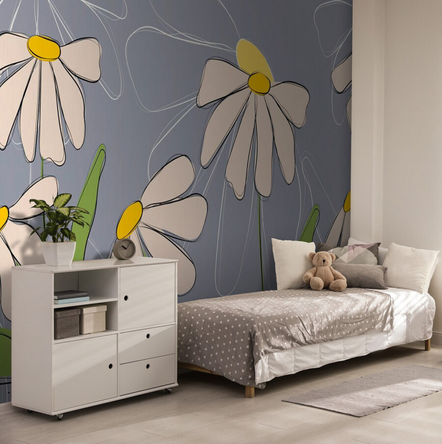 Dibujo de flores sobre fondo gris