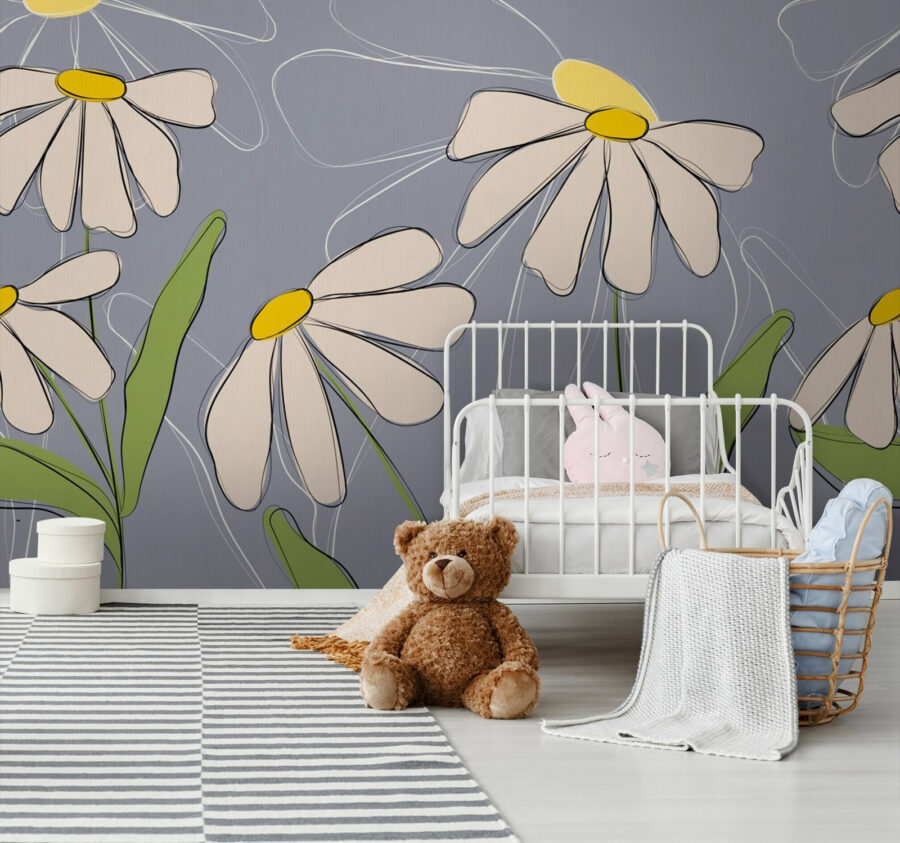 Dibujo de flores sobre fondo gris