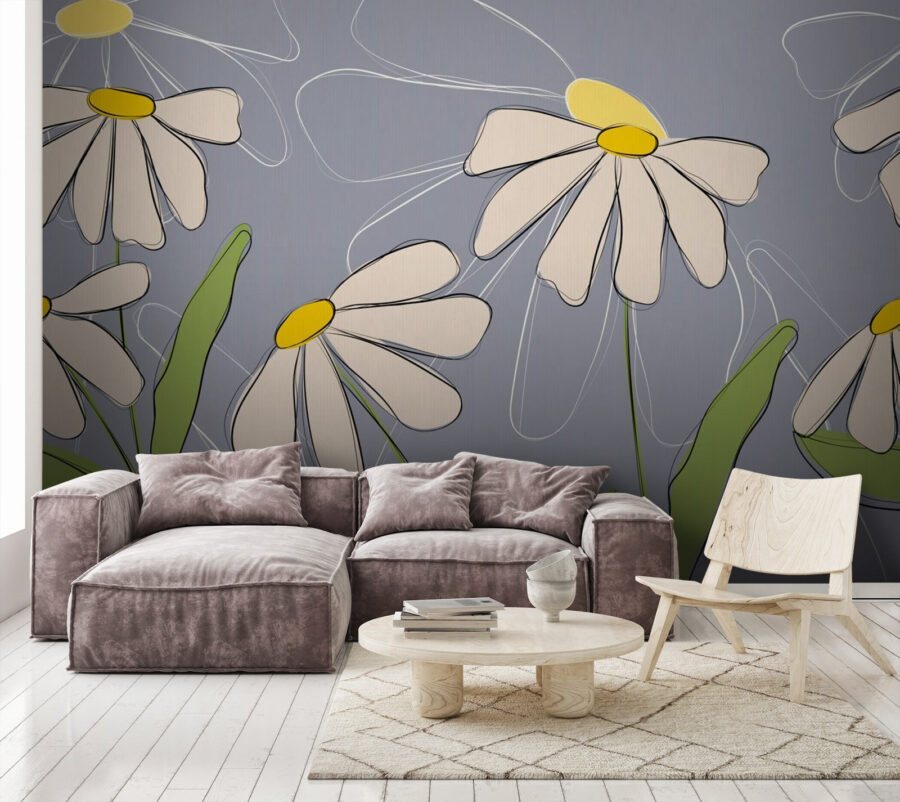 Dibujo de flores sobre fondo gris