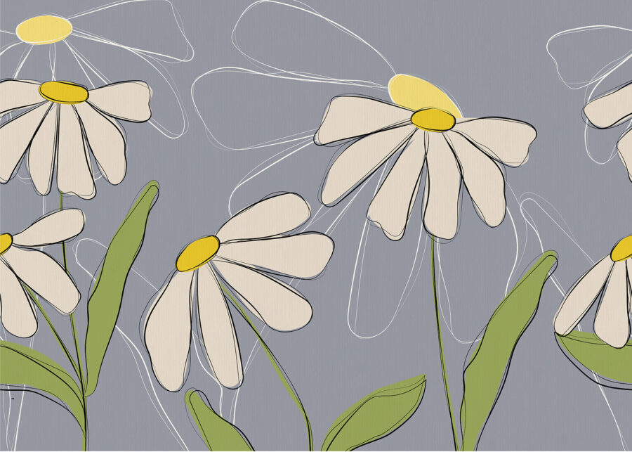 Dibujo de flores sobre fondo gris