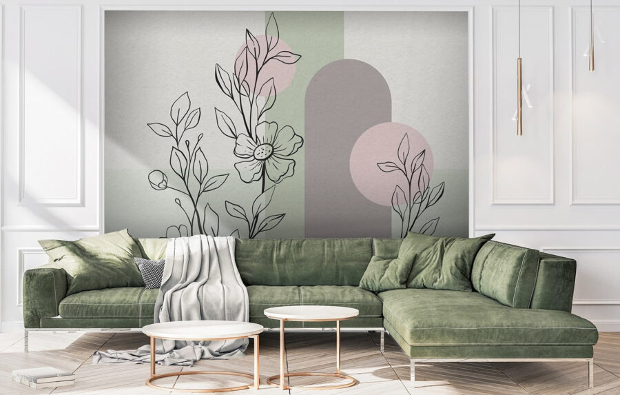 Dibujo de una flor y hojas