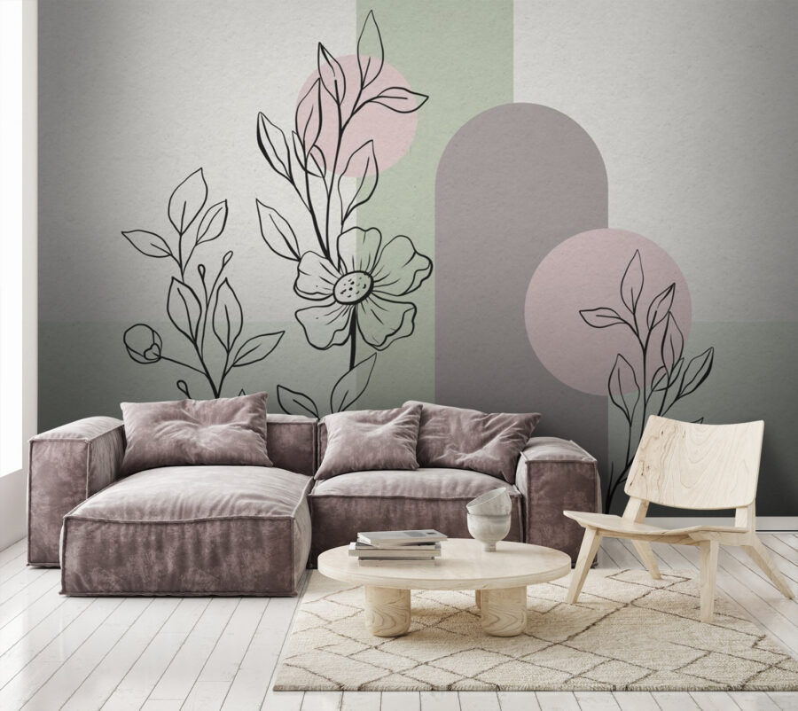 Dibujo de una flor y hojas