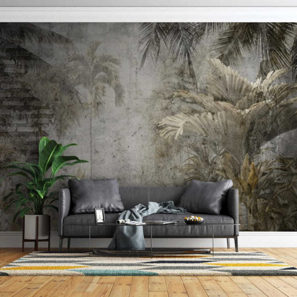 Fotomurales Fotomurales Palmeras en un muro de hormigón (SKU: u71248)