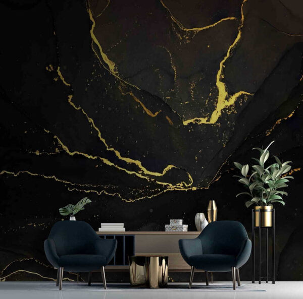 Elegante mármol negro con vetas amarillas Elegante mármol negro con vetas amarillas