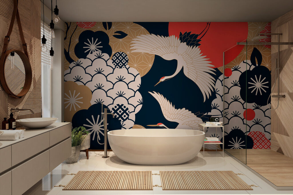 Art of cranes flying in the sky Art of cranes flying in the sky